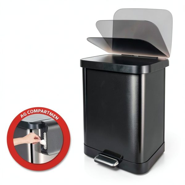 Glad Stainless Steel Step Trash Can 13 Gallon Pewter Odor Protection-2