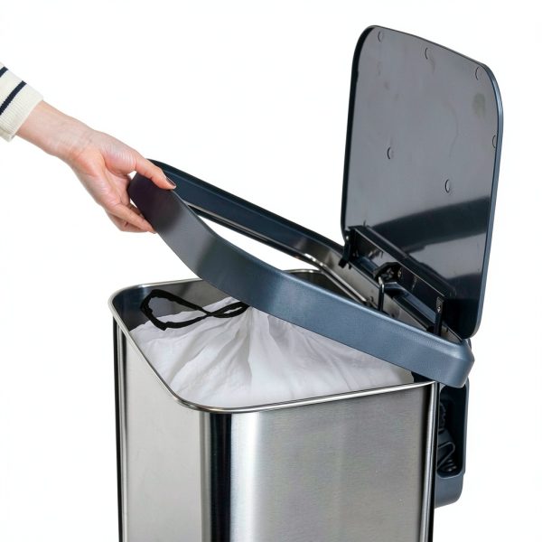 Glad Stainless Steel Step Trash Can 13 Gallon Pewter Odor Protection-5