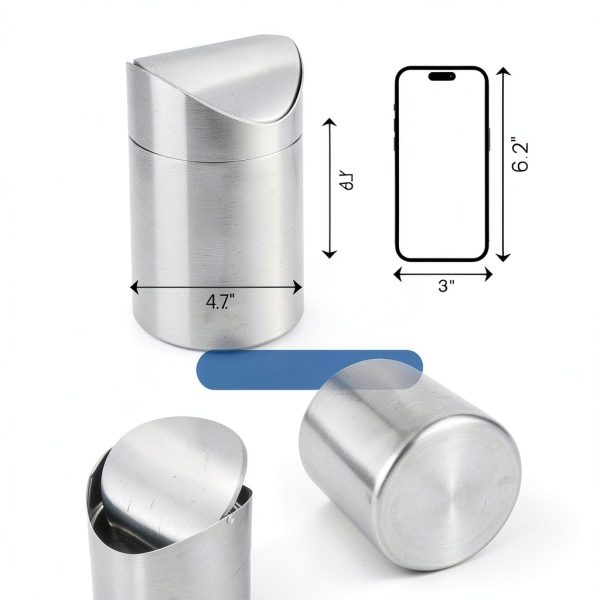 Mini Trash Can LOVEINUSA Brushed Stainless Steel 1.5L Bin with Lid-3